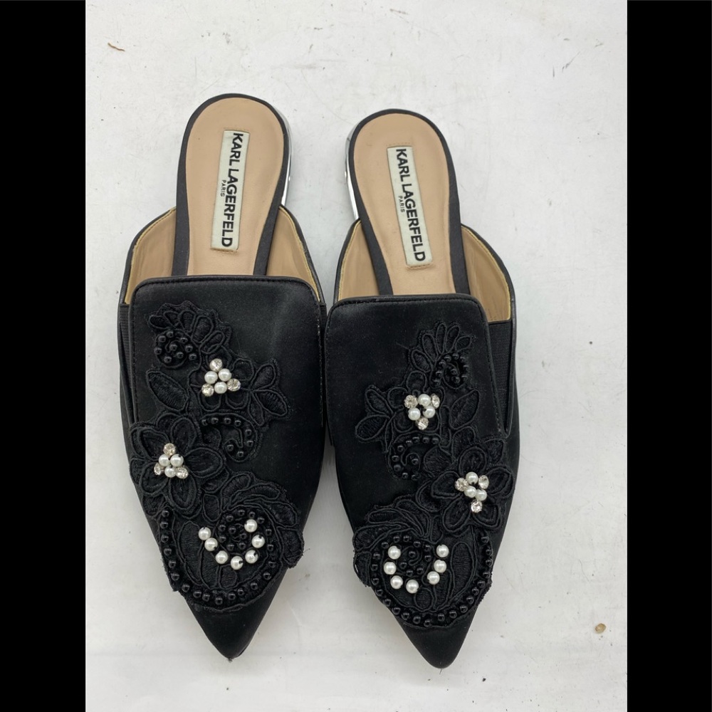 Karl Lagerfeild  black mules w/pearls sz 7.5 b/38